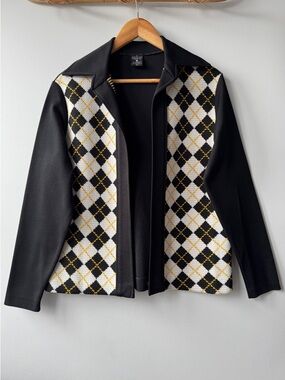 Vintage 70s Stage 7 Argyle Knit Open Front Cardigan Jacket Mod Retro Sz 12